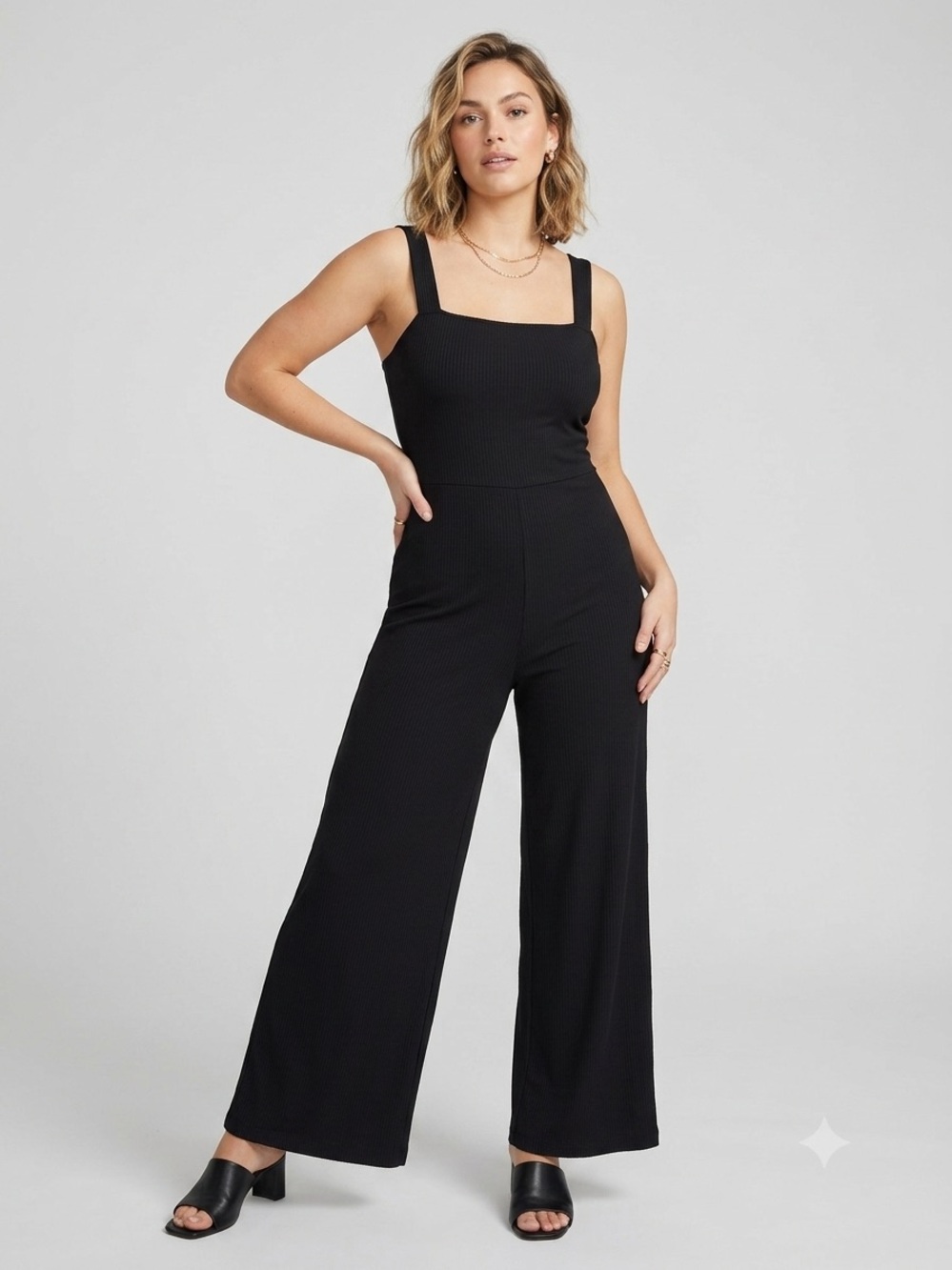 Sanctuary Black Ribbed Knit Wide Leg Jumpsuit Sleeveless Cami XS